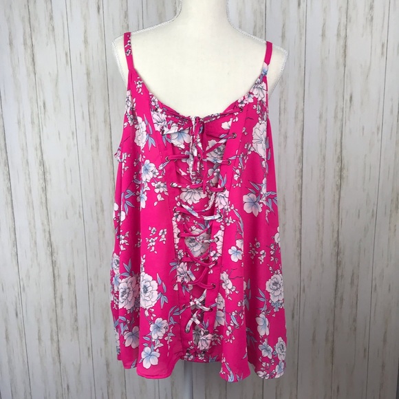 torrid Tops - Torrid NWT Pink Floral Lace-Up Tank 2x